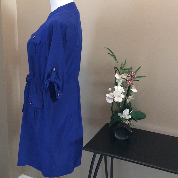 Cobalt Blue Drawstring Shirt Dress - Picture 5 of 7